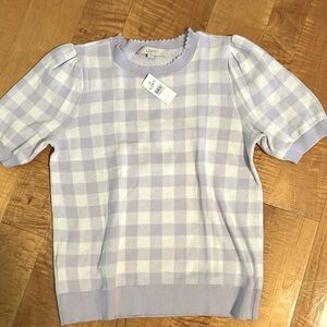 NWT Loft lavender plaid sweater size large. Puff shoulders. Pretty for Spring!